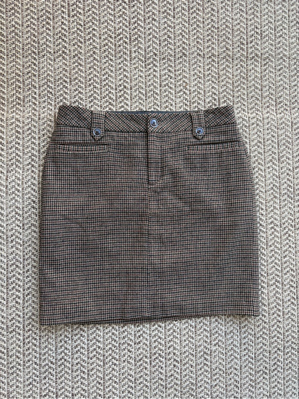 Eddie Bauer Classic Brown Wool Houndstooth Mini Skirt